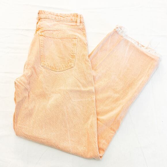 Zara Peach Orange Wide Leg Frayed Hem Denim Jeans Zip Fly Size 6 - Picture 7 of 7